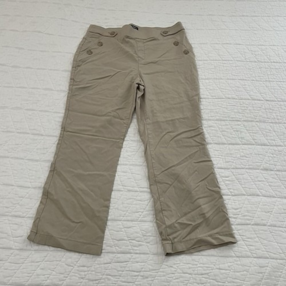 Women's SOHO Apparel Ltd. Beige Dress Pants Button Accent Stretch Twill Size L